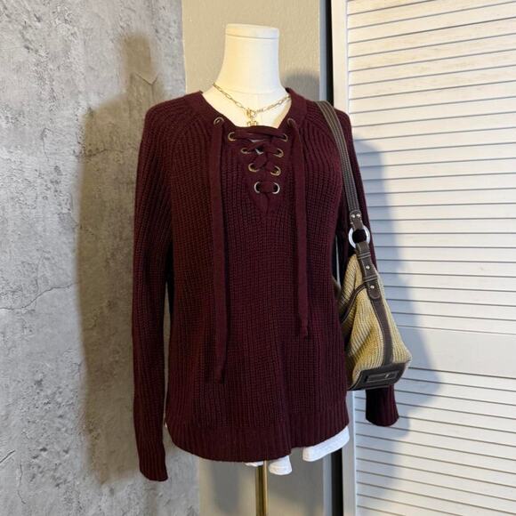 Preppy Soft & Cozy Purple Sweater with Lace Up Detailing - Picture 3 of 6